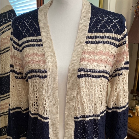 New Directions Cozy Blue and Cream Cardigan - Picture 2 of 13